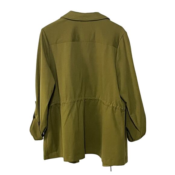 H by Halston Womens Plus Size 1X Knit Cinch Waist Roll Tab Knit Jacket Green - Picture 2 of 13